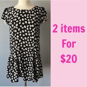 3/$30 Soprano Juniors Black Beige Floral Print Scoop Neck Ruffle Dress Size XL